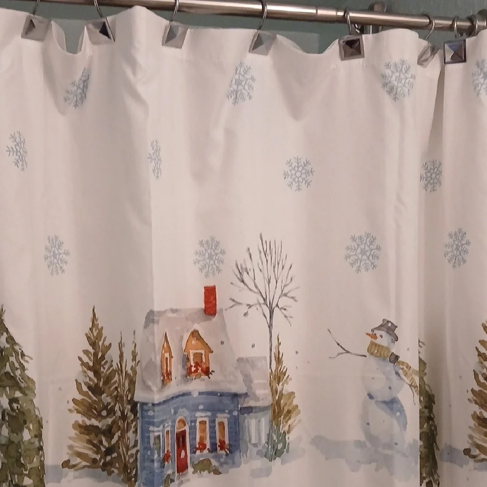 Avanti Festive Village Shower Curtain - Red, Blue, Green, White